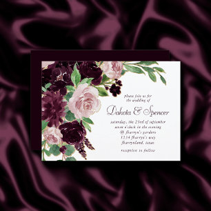 Moody Passions Dramatic Purple Wine Rose Bouquet Invitation