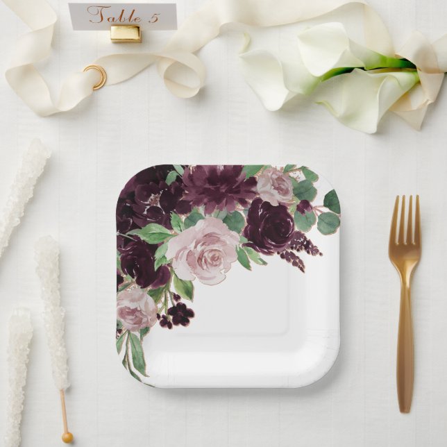 Moody Passions | Dramatic Purple Wine Rose Bouquet Paper Plate (Wedding)