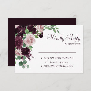 Moody Passions Dramatic Purple Wine Rose Bouquet RSVP Card