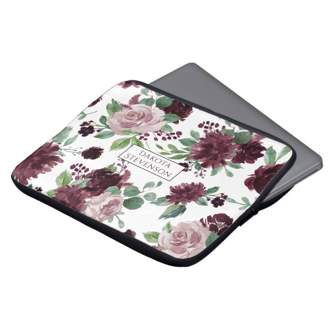 Moody Passions | Dramatic Purple Wine Rose Custom Laptop Sleeve (Front Top)