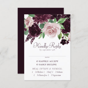 Moody Passions Dramatic Purple Wine Rose Entree RSVP Card