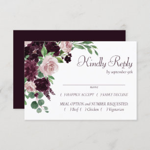 Moody Passions Dramatic Purple Wine Rose Entree RSVP Card
