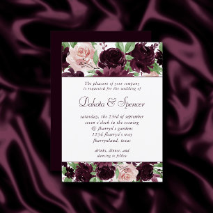 Moody Passions Dramatic Purple Wine Rose Garland Invitation