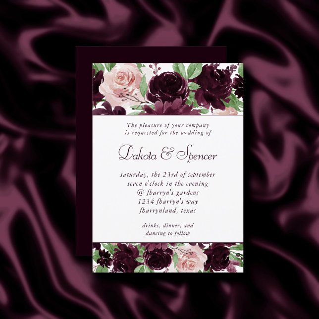 Moody Passions | Dramatic Purple Wine Rose Garland Invitation (Creator Uploaded)