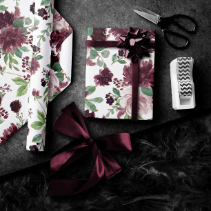 Moody Passions Dramatic Purple Wine Rose Pattern Wrapping Paper