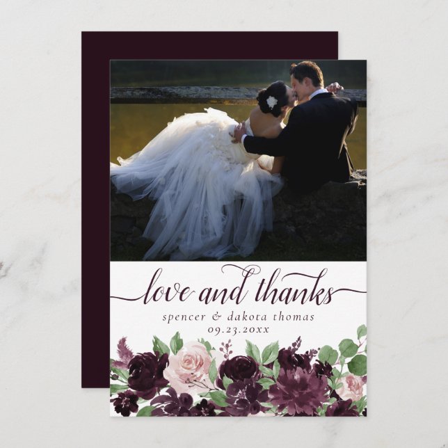 Moody Passions | Dramatic Purple Wine Rose Photo Thank You Card (Front/Back)