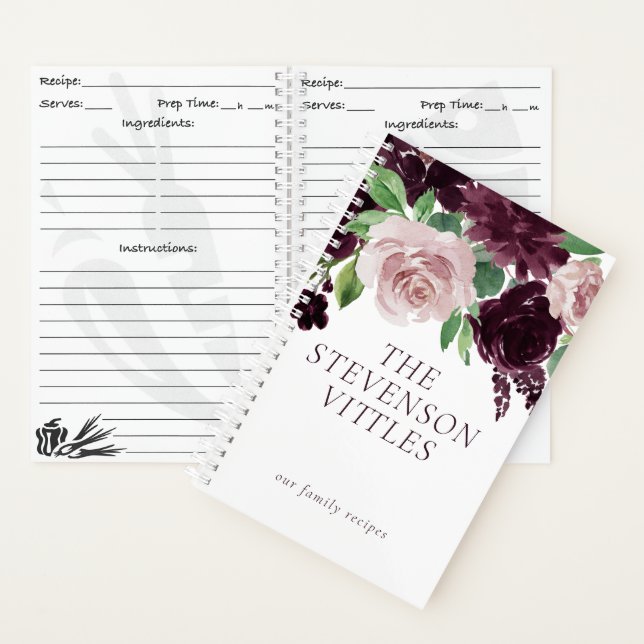 Moody Passions | Dramatic Purple Wine Rose Recipe Notebook (Inside)