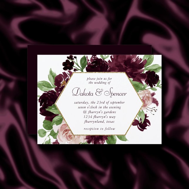 Moody Passions | Dramatic Purple Wine Rose Wreath Invitation (Creator Uploaded)