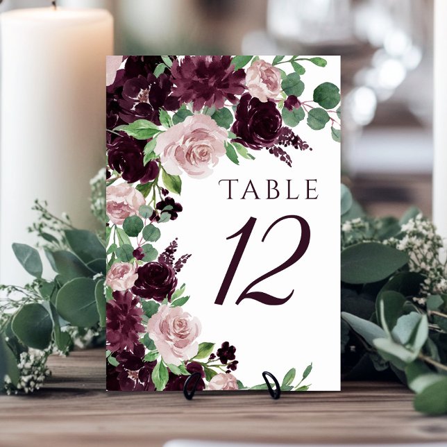Moody Passions | Dramatic Purple Wine Rose Wreath Table Number (Creator Uploaded)