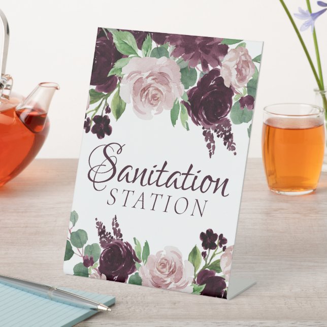 Moody Passions | Dramatic Purple Wine Sanitation Pedestal Sign (In SItu)