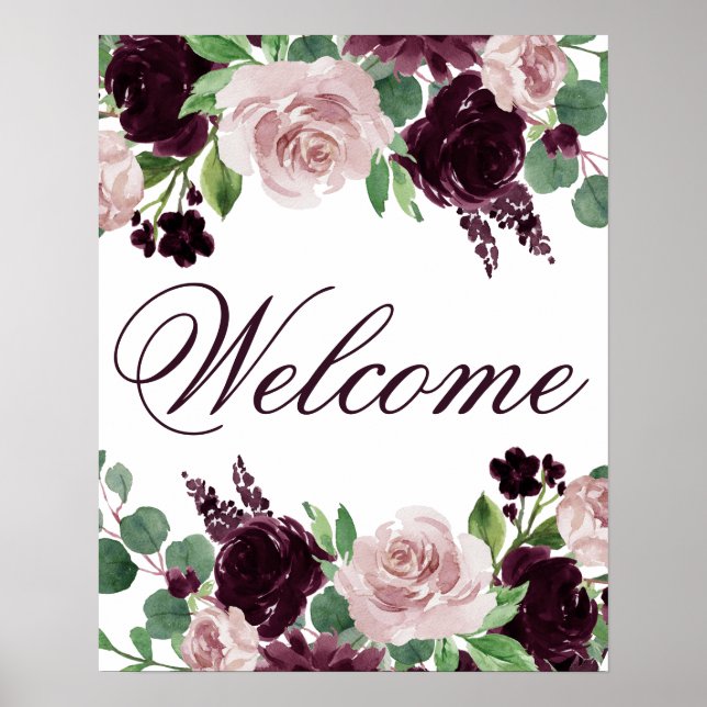 Moody Passions | Dramatic Wine Rose Event Welcome Poster (Front)