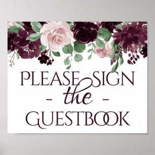 Moody Passions Dramatic Wine Rose Guest Sign-In Poster