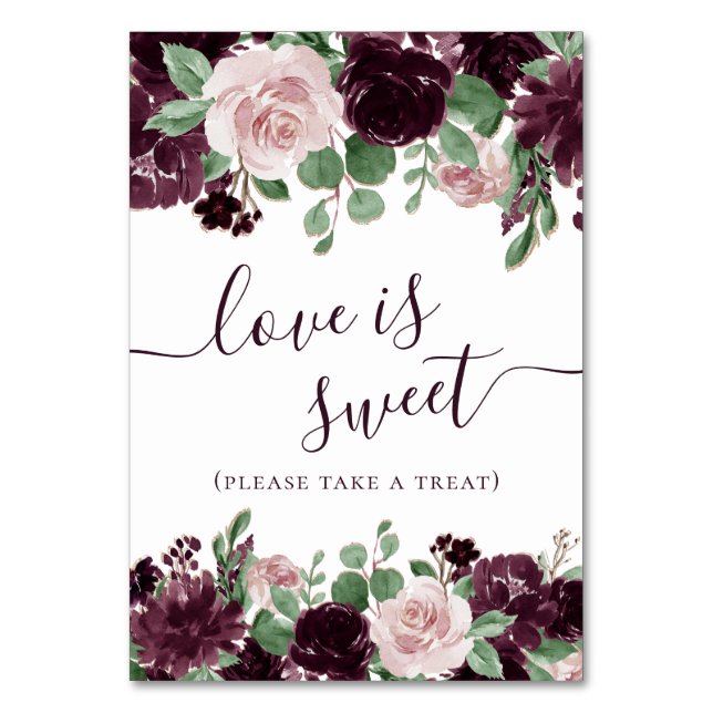 Moody Passions | Dramatic Wine Rose Love is Sweet Table Number (Front)