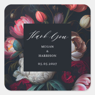 Moody Peony Floral Square Sticker