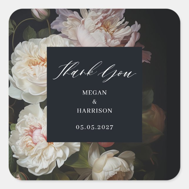 Moody Peony Floral  Square Sticker (Front)