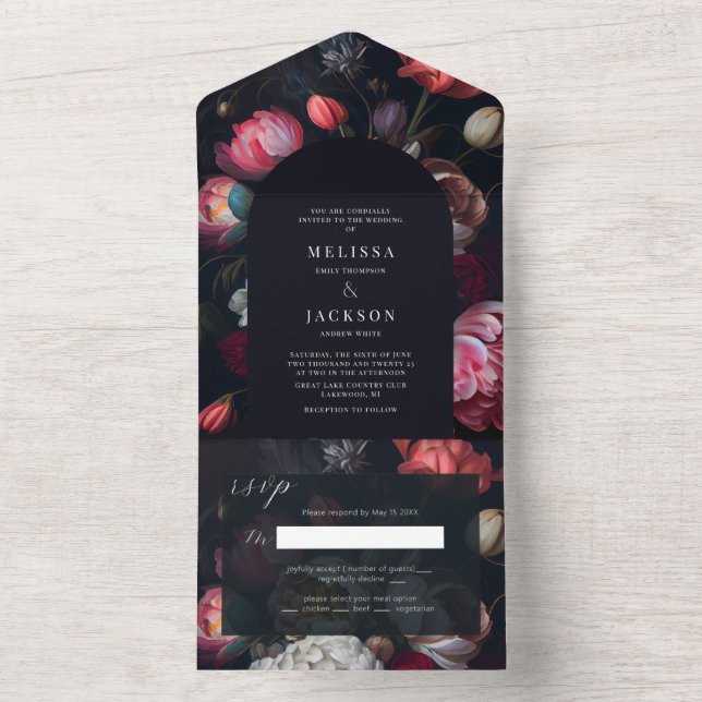 Moody Peony Floral Wedding Arch Invitation (Inside)