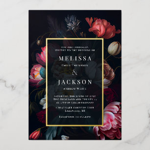 Moody Peony Floral Wedding Invitation