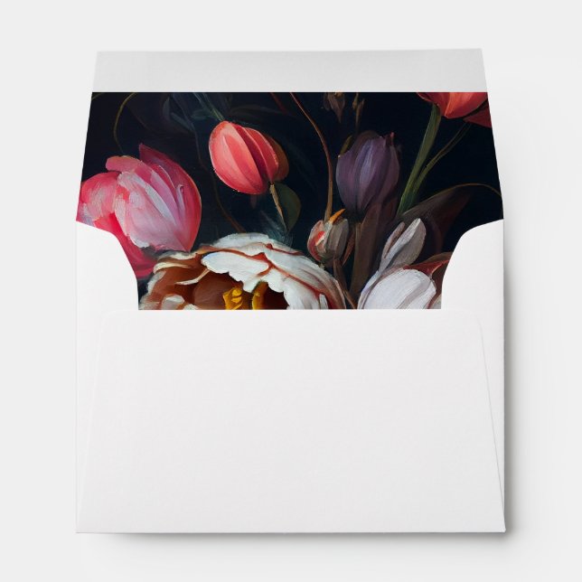 Moody Peony Floral Wedding Round Envelope (Back (Bottom))