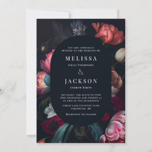 Moody Peony Floral Wedding Round Invitation