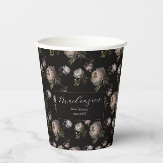 Moody Peony Flowers Baby Shower Paper Cups