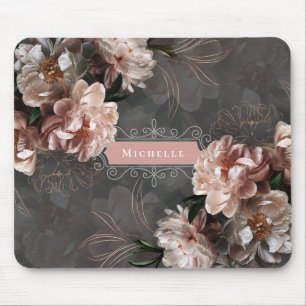 Moody Pink Flowers Elegant Vintage Custom Name Mouse Mat