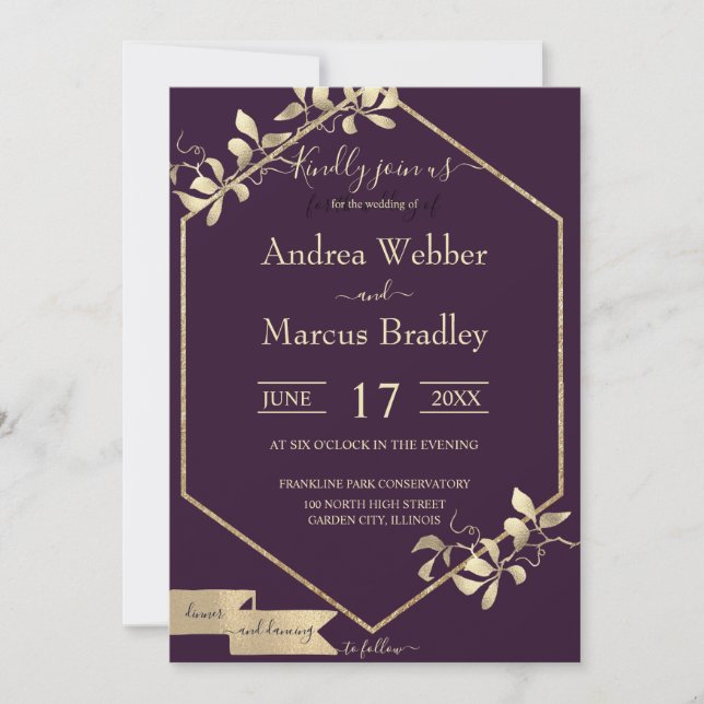 Moody Plum and Champagne Invitation (Front)