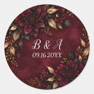 Moody Plum & Dark Floral Winter Wedding Envelope S Classic Round Sticker