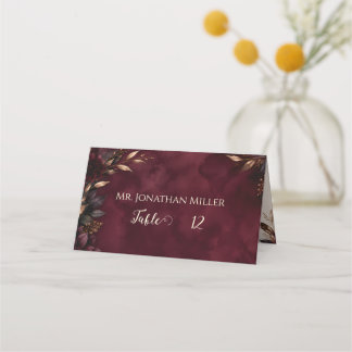 Moody Plum & Dark Floral Winter Wedding Place Card