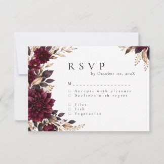 Moody Plum & Dark Floral Winter Wedding RSVP Card