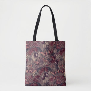 Moody Plum & Fig Leaves Tote Bag Artistic Floral