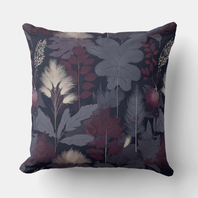 Moody Plum Fig & Pampas Grass Pattern Throw Pillow (Front)