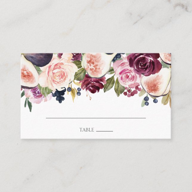 Moody Plum Floral and Fig Wedding Place Card (Front)