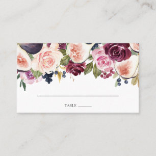 Moody Plum Floral and Fig Wedding Place Card