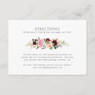 Moody Plum Floral Garland Wedding Directions Enclosure Card