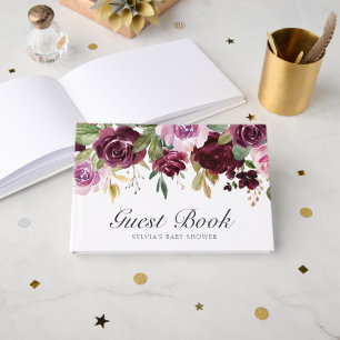 Moody Plum Floral Girl Baby Shower Guest Book