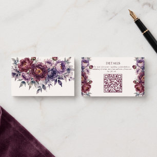 Moody Plum Floral QR Code Wedding Website Details Enclosure Card