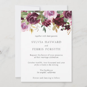 Moody Plum Floral Wedding Invitation