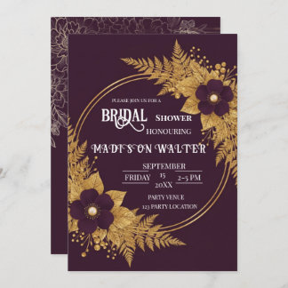 Moody Plum & Gold Botanical Bridal Shower Invite