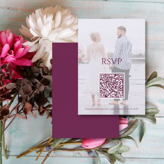 Moody Plum Modern Photo Minimalist Wedding RSVP Enclosure Card