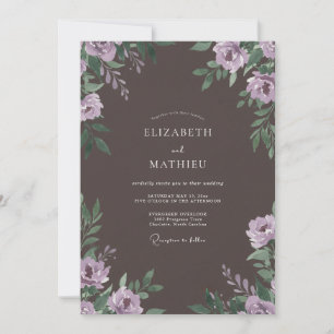 Moody Plum Painted Leaf Wedding Invitation