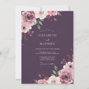 Moody Plum Painted Wedding Invitation
