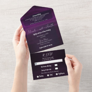 Moody Plum Purple Modern Watercolor Wedding All In One Invitation