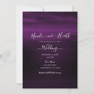 Moody Plum Purple Modern Watercolor Wedding Invitation