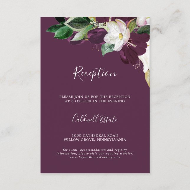 Moody Plum Purple Wedding Reception Insert Card (Front)