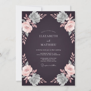 Moody Plum Succulent Eucalyptus Wedding Invitation