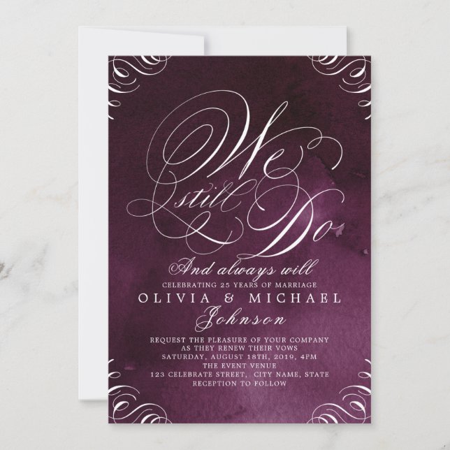 Moody plum vintage calligraphy WE STILL DO Invitation (Front)