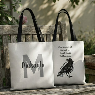 Moody Poetic Gothic Onyx Raven Silhouette Tote Bag
