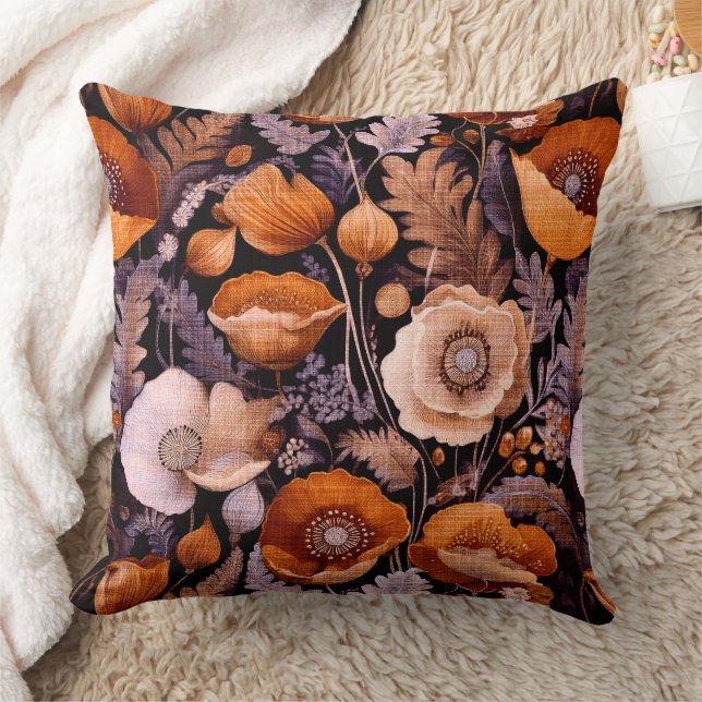 Moody poppies on black pattern cushion (Blanket)