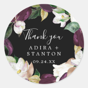 Moody Purple Black Thank You Wedding Favour Sticke Classic Round Sticker
