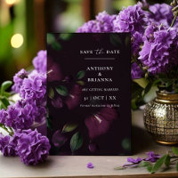 Moody Purple Bloom Grunge Save the date Wedding